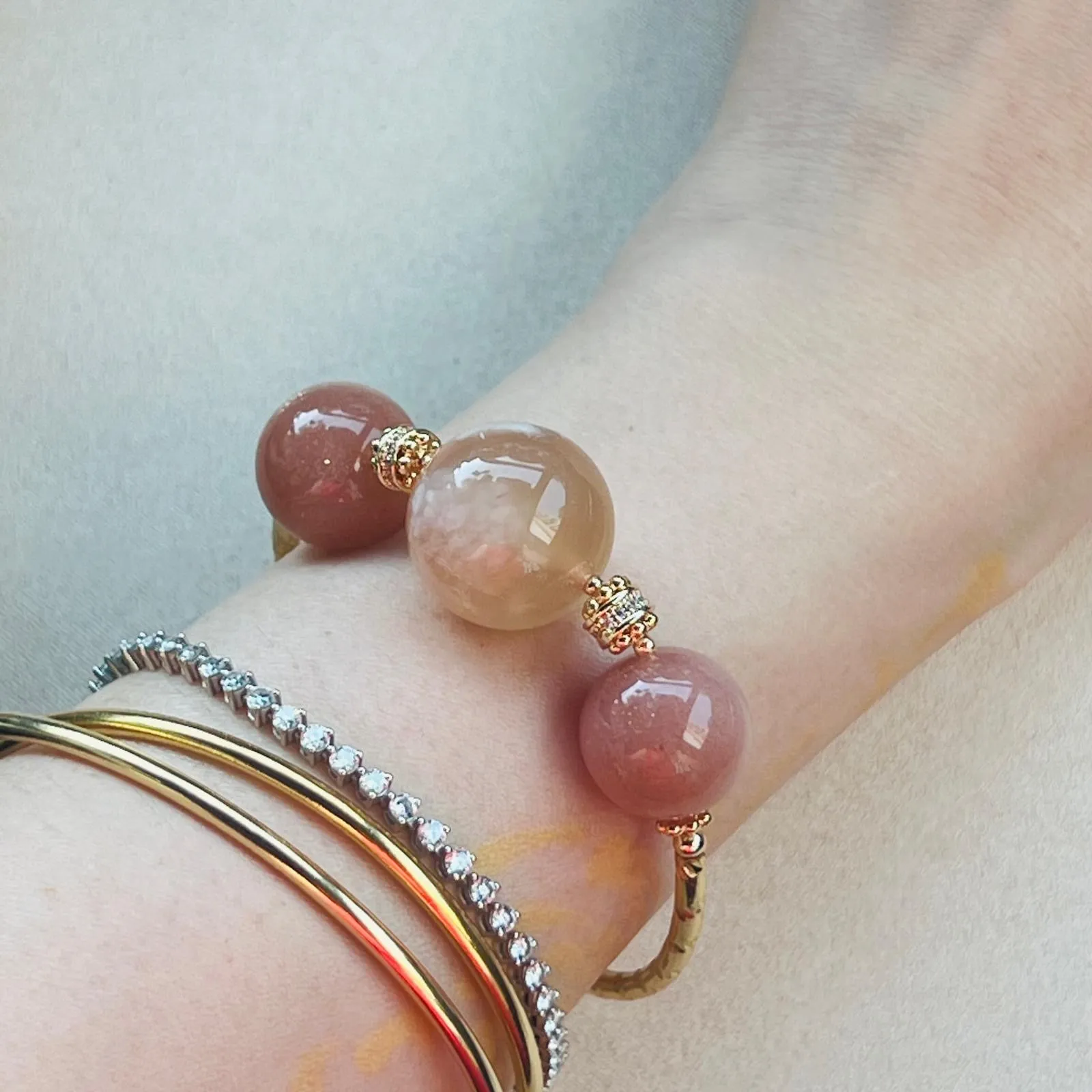 Smiling Sunstone & Sakura Agate Diadem Bracelet