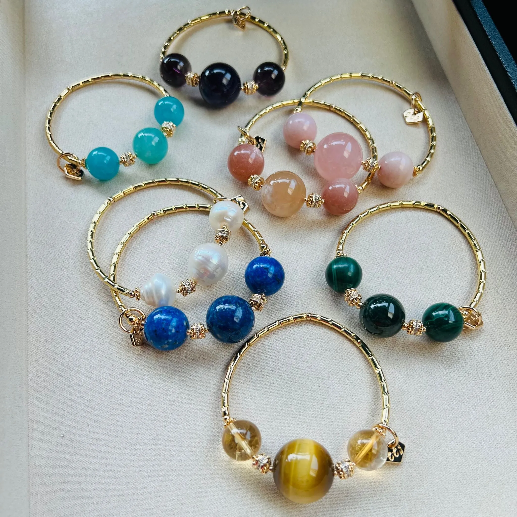 Smiling Sunstone & Sakura Agate Diadem Bracelet