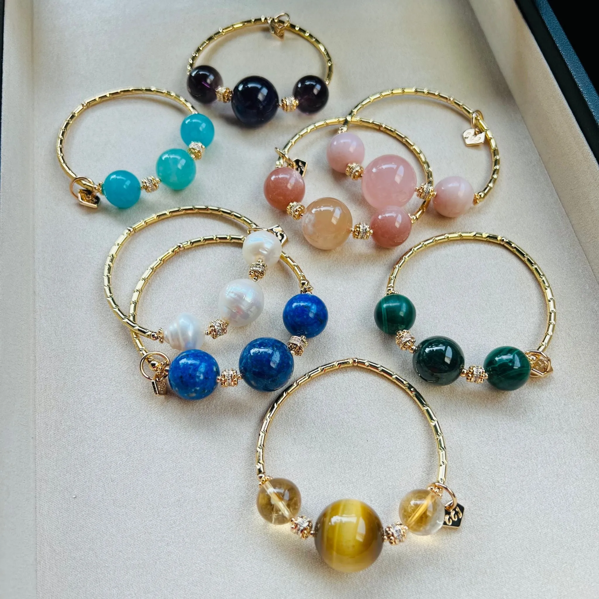 Smiling Sunstone & Sakura Agate Diadem Bracelet