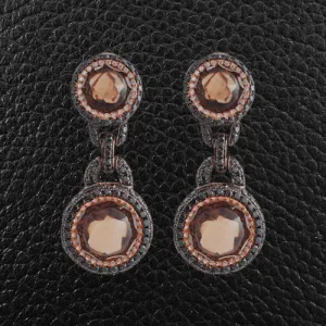 Smokey Quartz, Black Diamond & Diamond Earrings