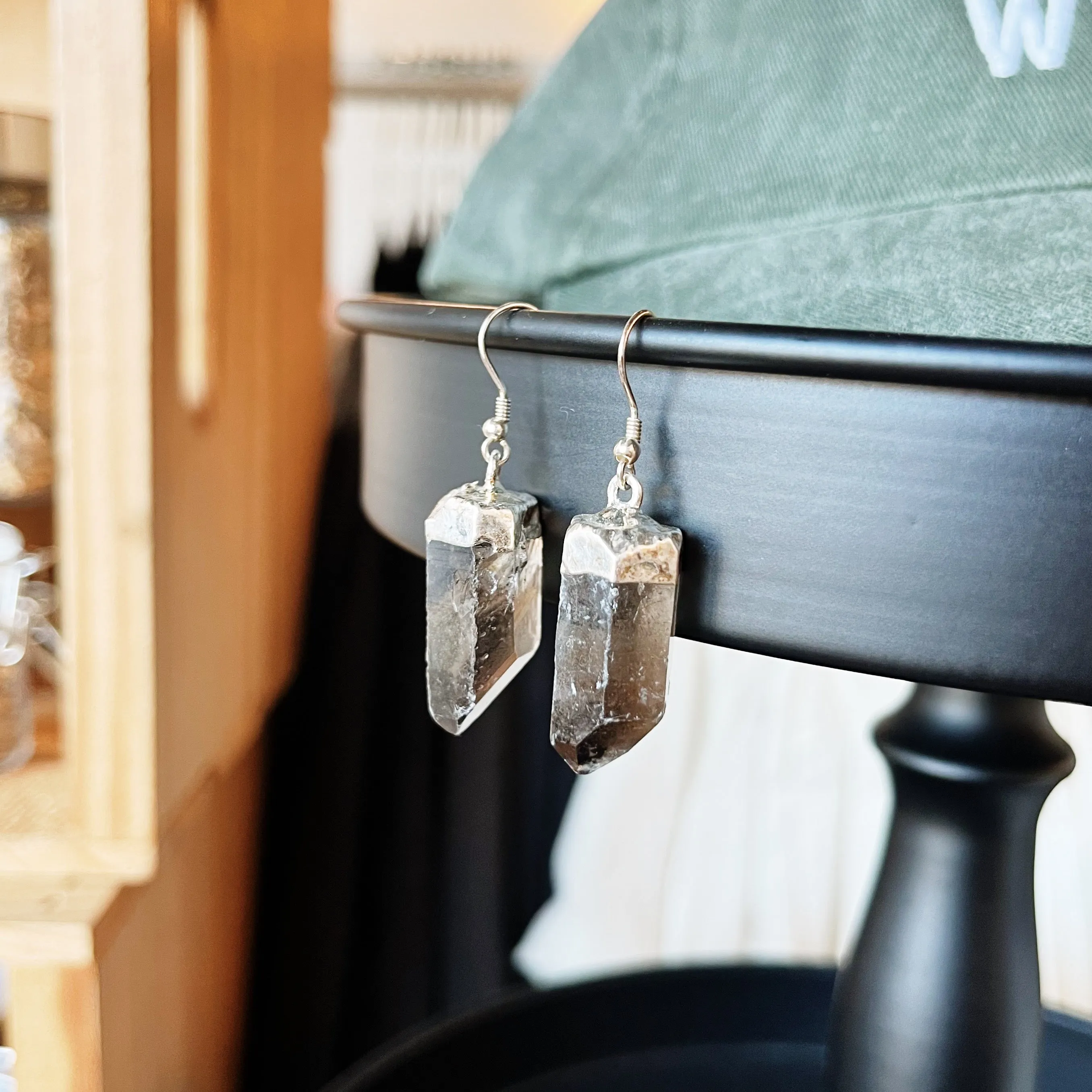 Smoky Quartz Point Dangle Earrings on Sterling Silver