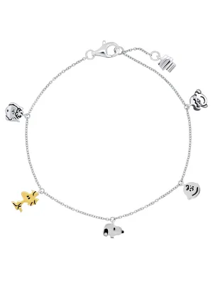 Snoopy & the Gang .925 Sterling Silver Charm Bracelet Finished in Pure Platinum