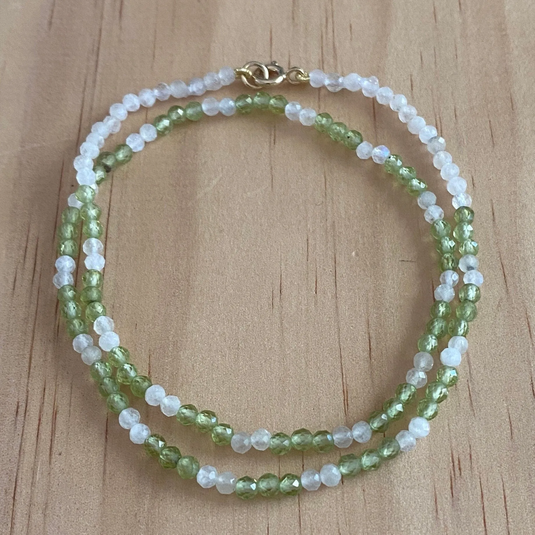 Solid 9 Carat Yellow Gold Peridot & Moonstone Necklace
