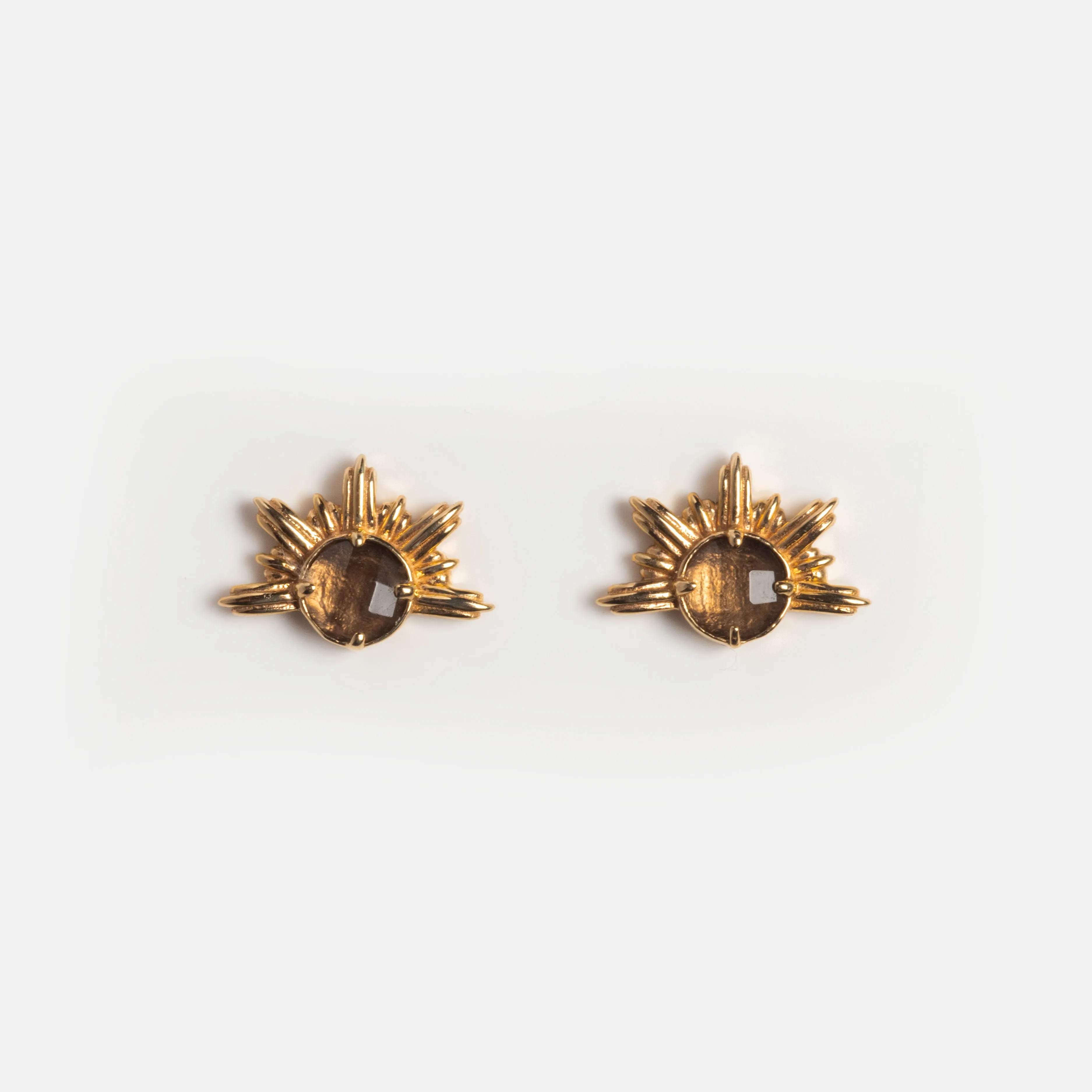 Solid Gold Smoky Quartz Sunburst Studs
