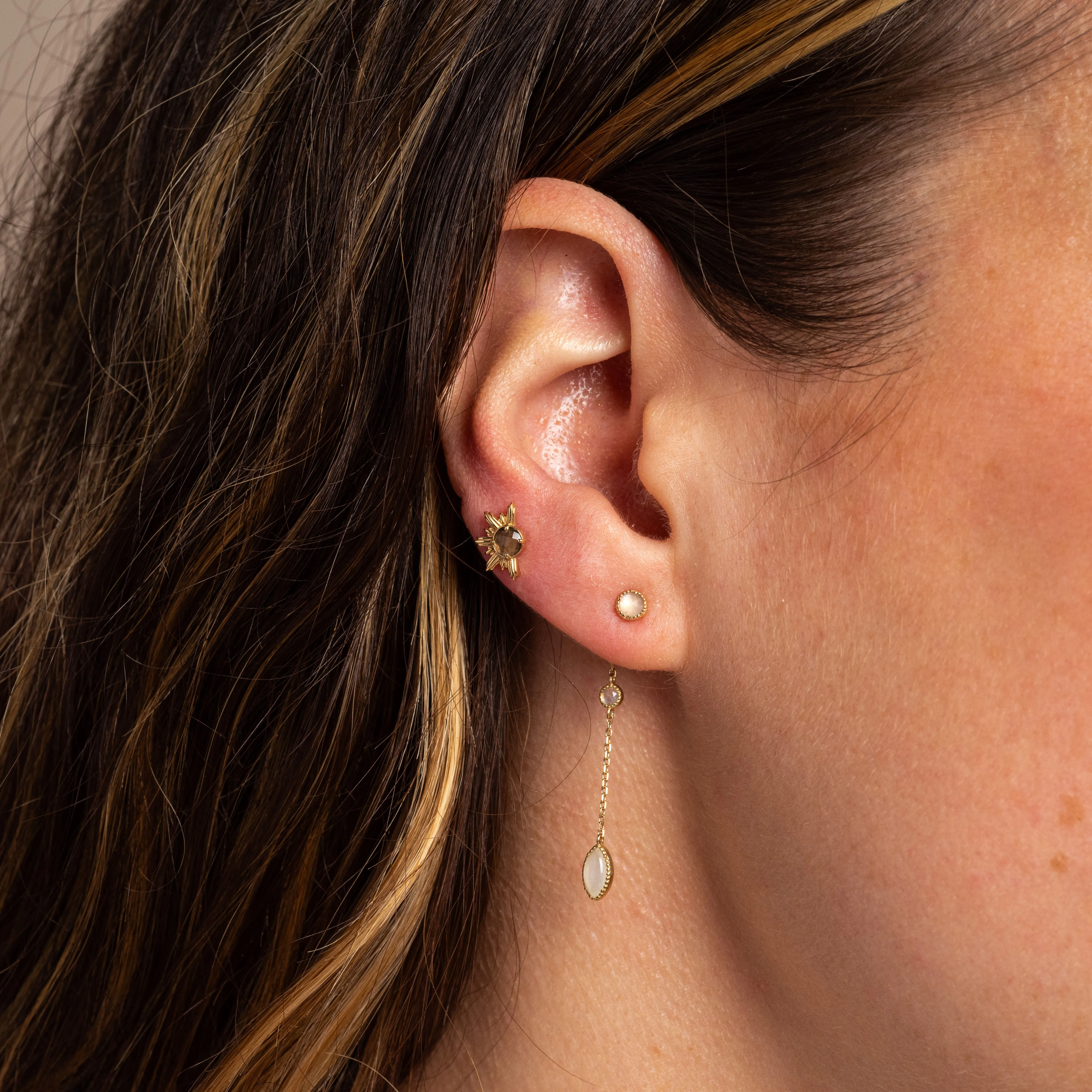 Solid Gold Smoky Quartz Sunburst Studs