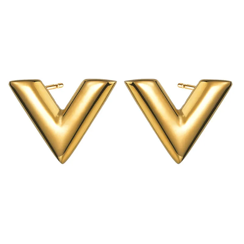 Stainless Steel Simple V-shaped Necklace Bracelet Ear Studs Suit