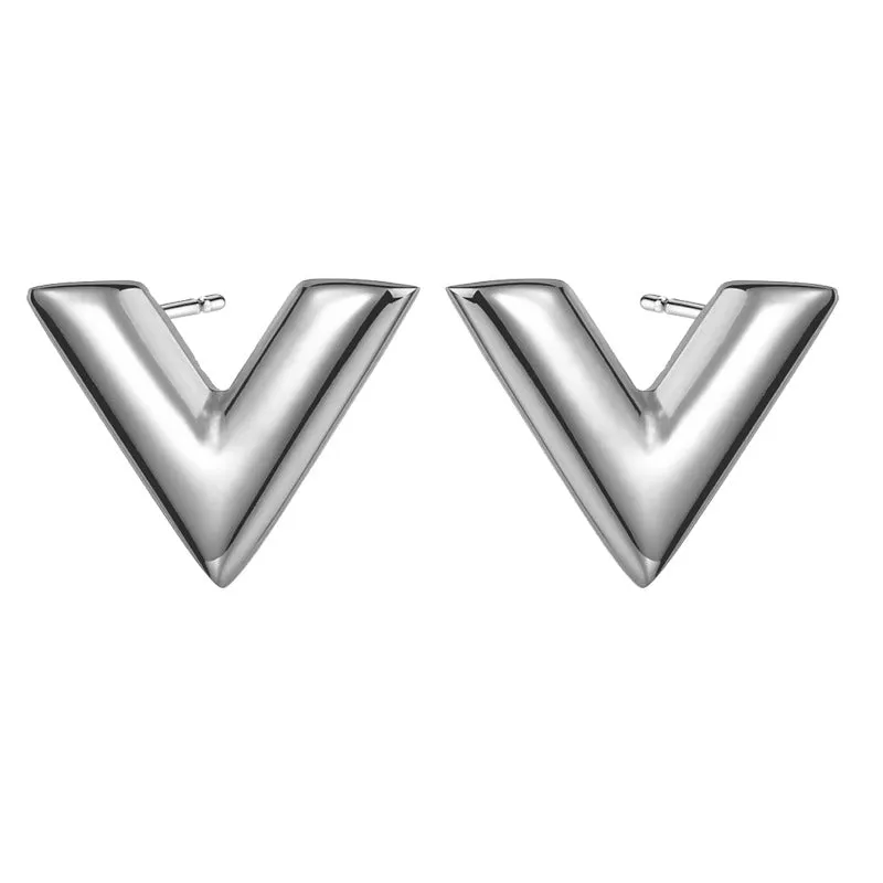 Stainless Steel Simple V-shaped Necklace Bracelet Ear Studs Suit