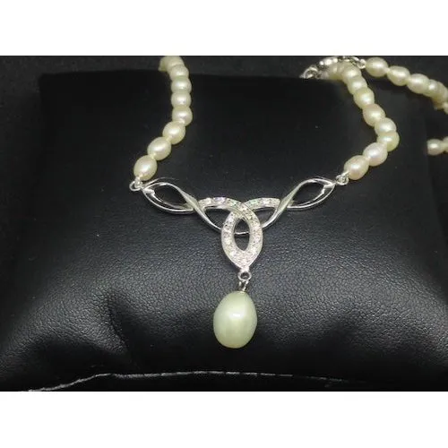 Sterling Silver Celtic Pearl Trinity Knot Necklace
