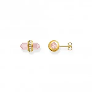 Sterling Silver Gold Plated Zirconia Hexagonal Rose Quartz Earrings H2281-414-9