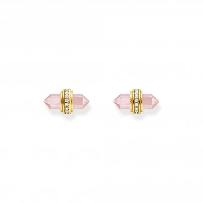 Sterling Silver Gold Plated Zirconia Hexagonal Rose Quartz Earrings H2281-414-9