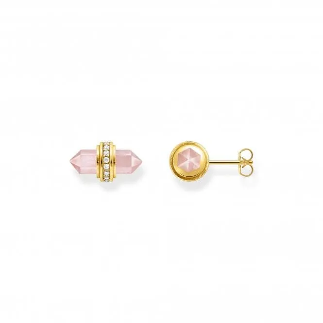 Sterling Silver Gold Plated Zirconia Hexagonal Rose Quartz Earrings H2281-414-9