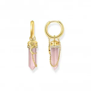Sterling Silver Gold Plated Zirconia Rose Quartz Chain Hoop Earrings CR722-414-9