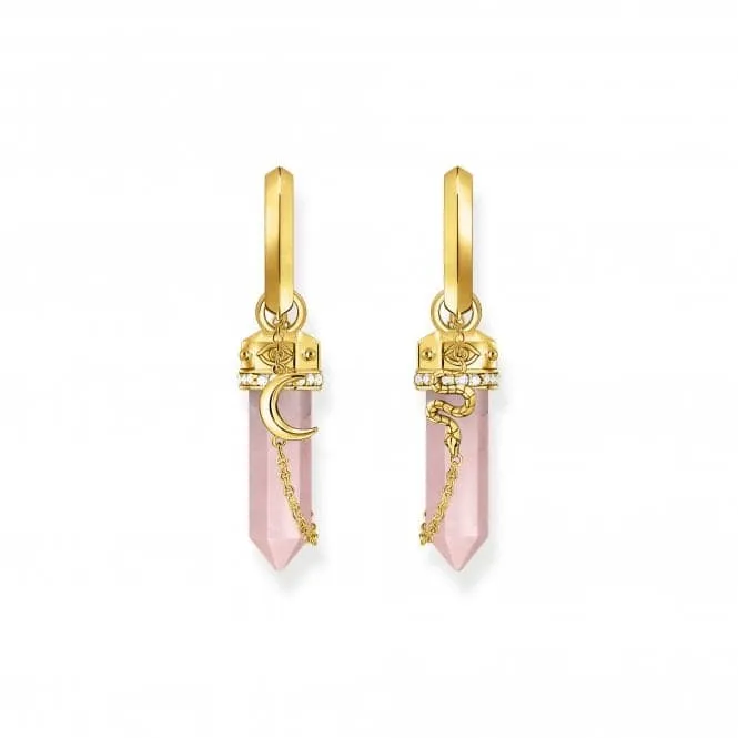 Sterling Silver Gold Plated Zirconia Rose Quartz Chain Hoop Earrings CR722-414-9
