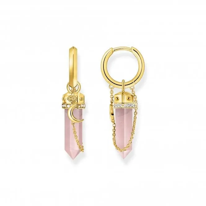 Sterling Silver Gold Plated Zirconia Rose Quartz Chain Hoop Earrings CR722-414-9