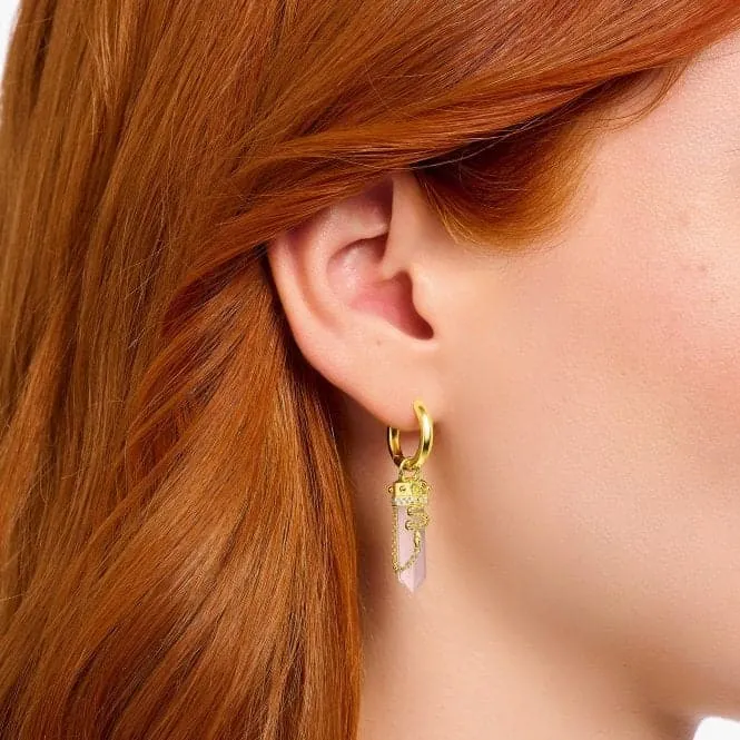 Sterling Silver Gold Plated Zirconia Rose Quartz Chain Hoop Earrings CR722-414-9