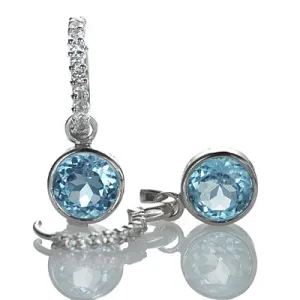 Sterling Silver Hoop and Charm Blue Topaz Earrings #7115E-BTWS