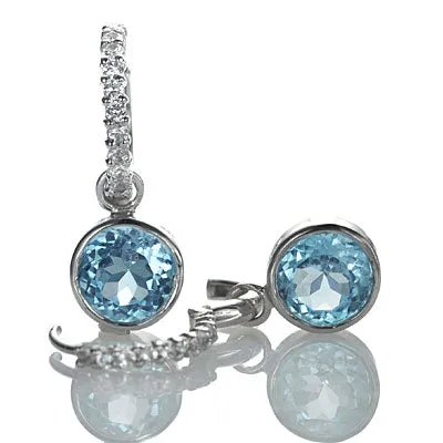 Sterling Silver Hoop and Charm Blue Topaz Earrings #7115E-BTWS