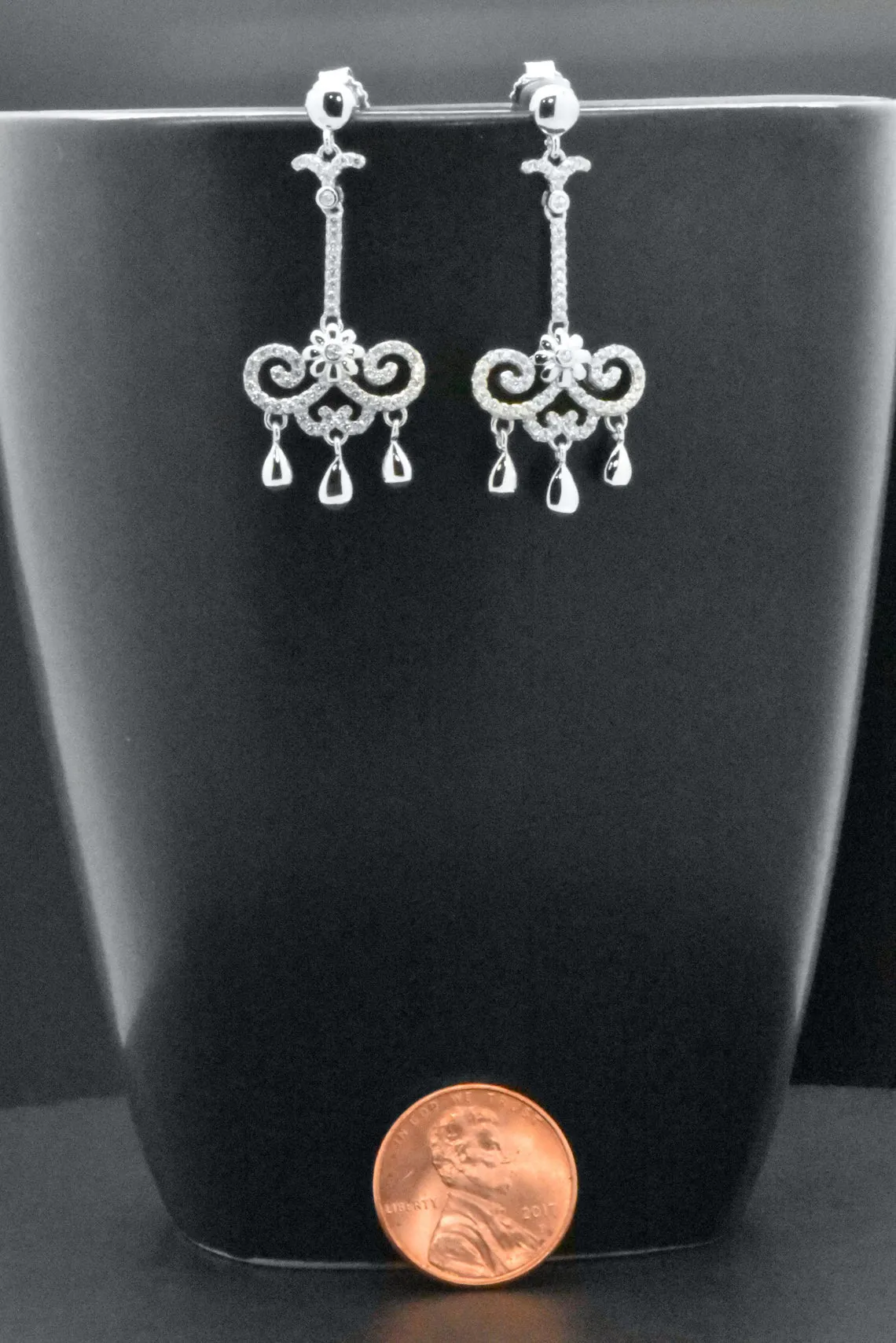 Sterling Silver Vintage Style Chandelier Simulated Diamonds Dangle Earrings