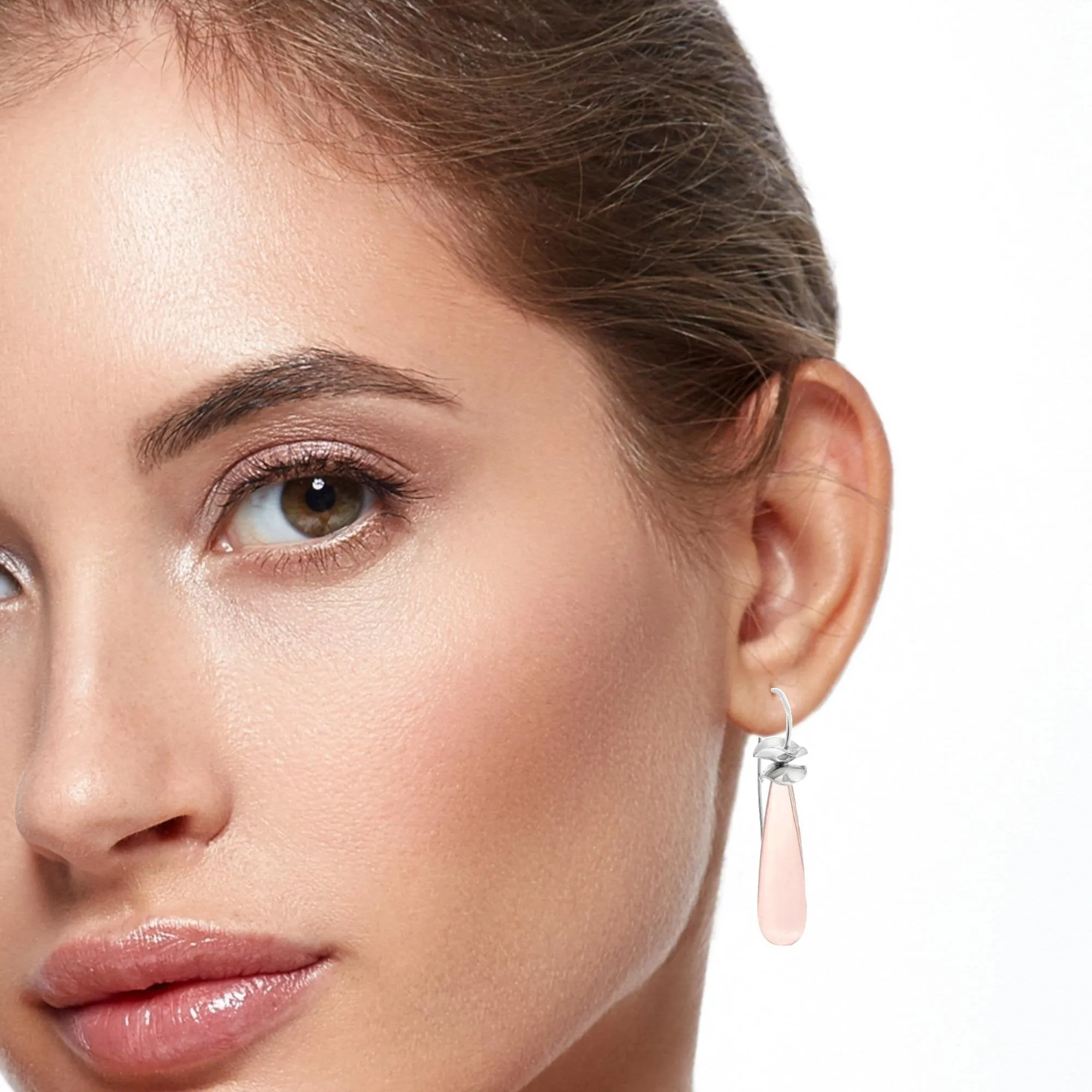 Terpsichore Rose Quartz Earrings 18K White Gold