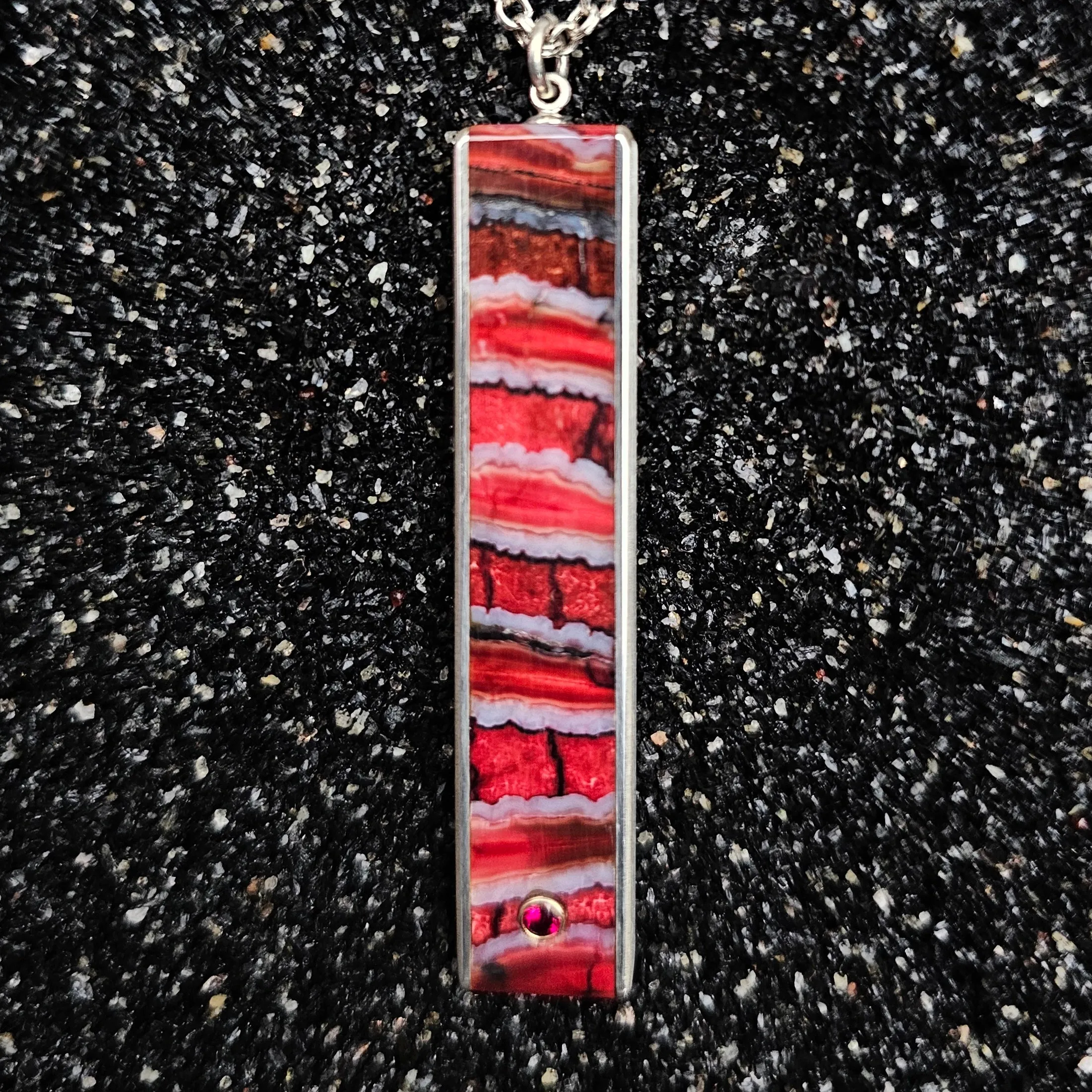 The Fineline Necklace (Fossilized Woolly Mammoth Tooth, Ebony Wood, Silver & Ruby, Set In 14k Yellow Gold)