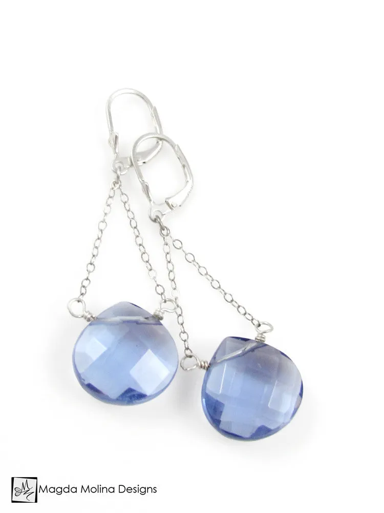 The Silver And Dark Blue Quartz Elegant Dangle Earrings