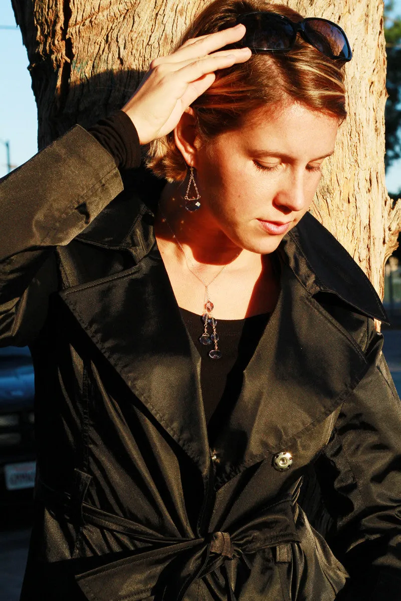 The Silver And Dark Blue Quartz Elegant Dangle Earrings