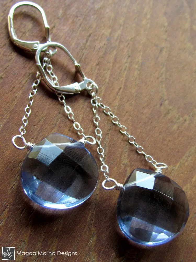The Silver And Dark Blue Quartz Elegant Dangle Earrings