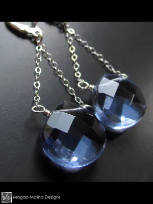 The Silver And Dark Blue Quartz Elegant Dangle Earrings