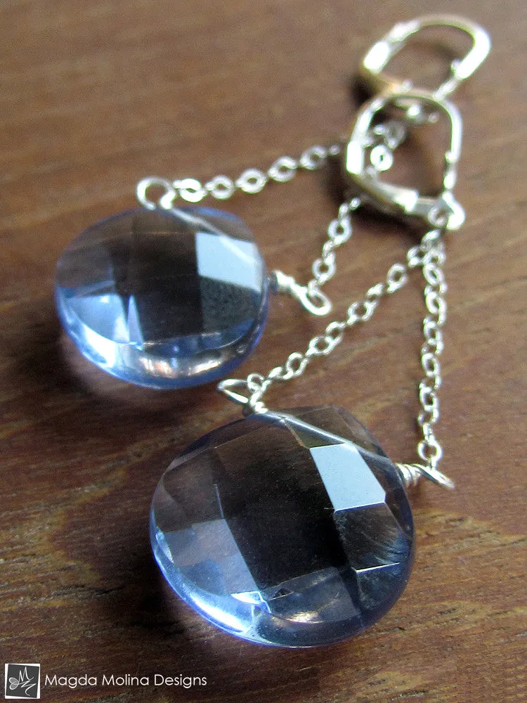 The Silver And Dark Blue Quartz Elegant Dangle Earrings