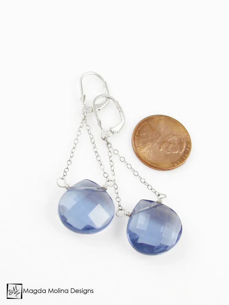 The Silver And Dark Blue Quartz Elegant Dangle Earrings