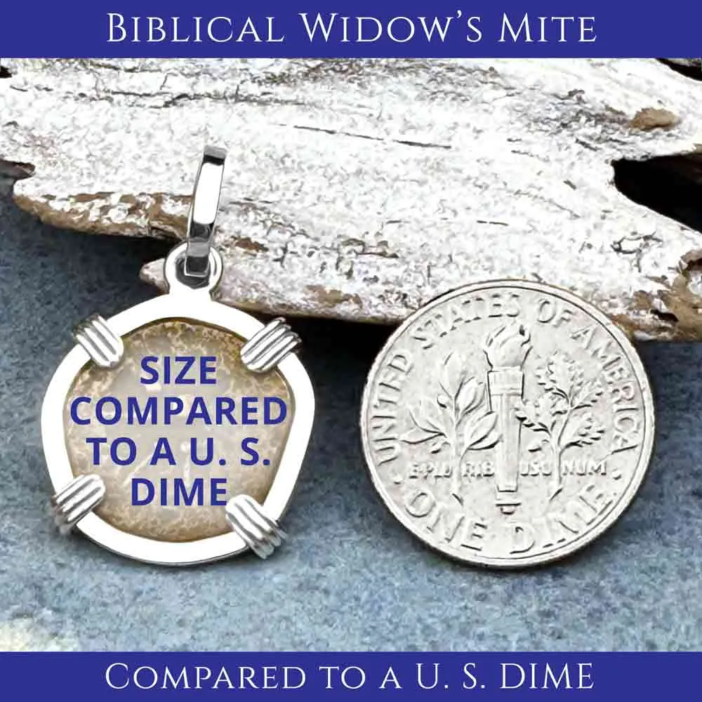 Top Grade Biblical Widow's Mite in 14K White Gold Pendant | Artifact #3405