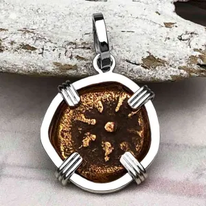 Top Grade Biblical Widow's Mite in 14K White Gold Pendant | Artifact #3405