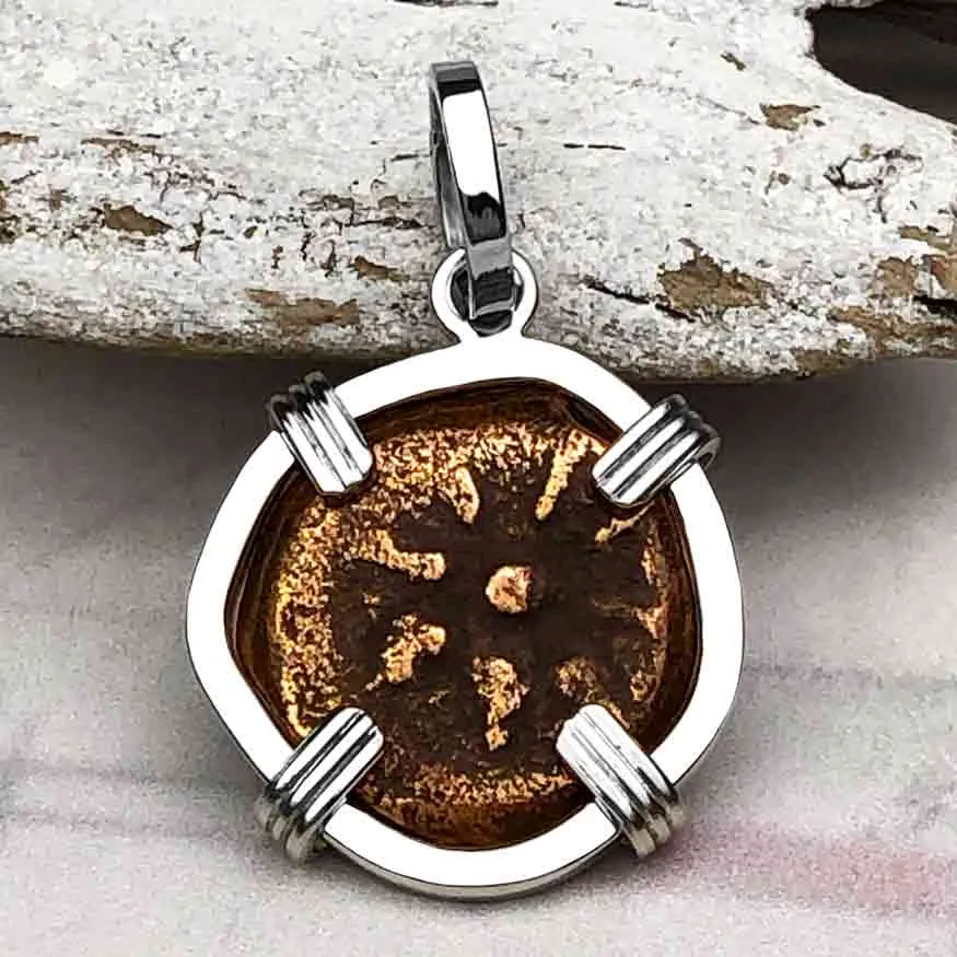 Top Grade Biblical Widow's Mite in 14K White Gold Pendant | Artifact #3405