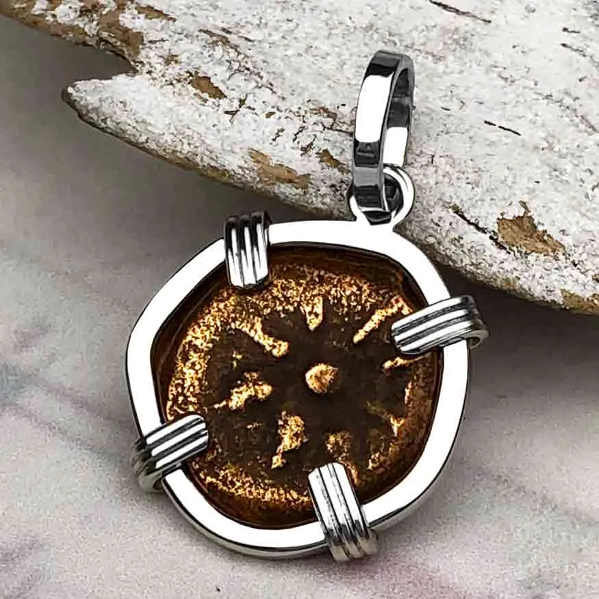 Top Grade Biblical Widow's Mite in 14K White Gold Pendant | Artifact #3405