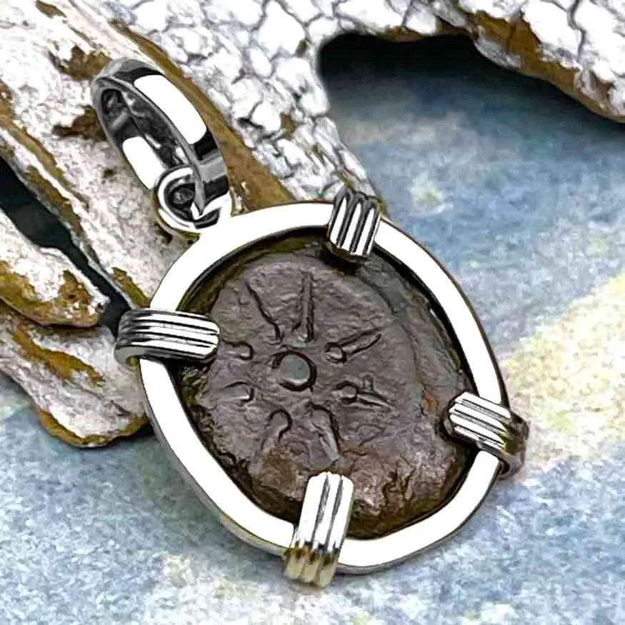 Top Grade Biblical Widow's Mite in 14K White Gold Pendant | Artifact #6651
