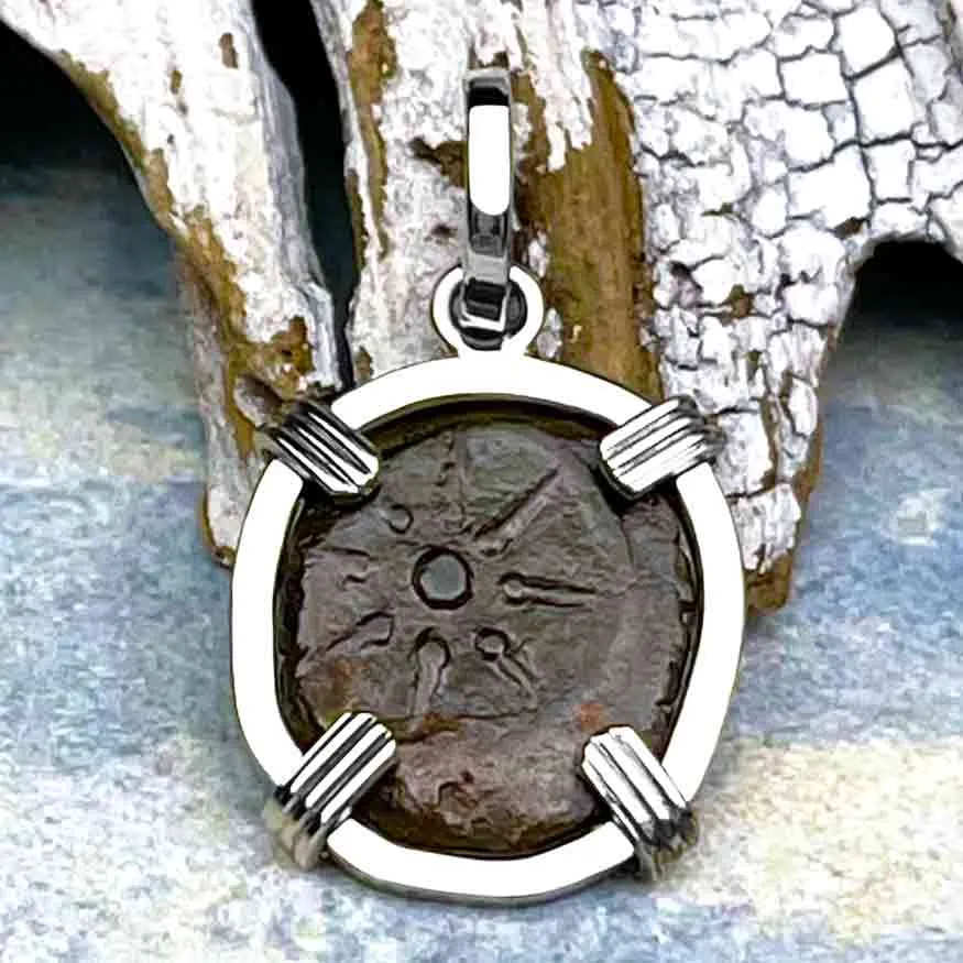Top Grade Biblical Widow's Mite in 14K White Gold Pendant | Artifact #6651