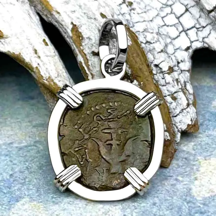 Top Grade Biblical Widow's Mite in 14K White Gold Pendant | Artifact #6651
