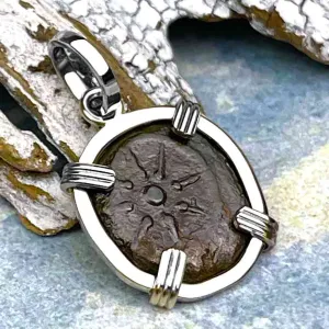 Top Grade Biblical Widow's Mite in 14K White Gold Pendant | Artifact #6651