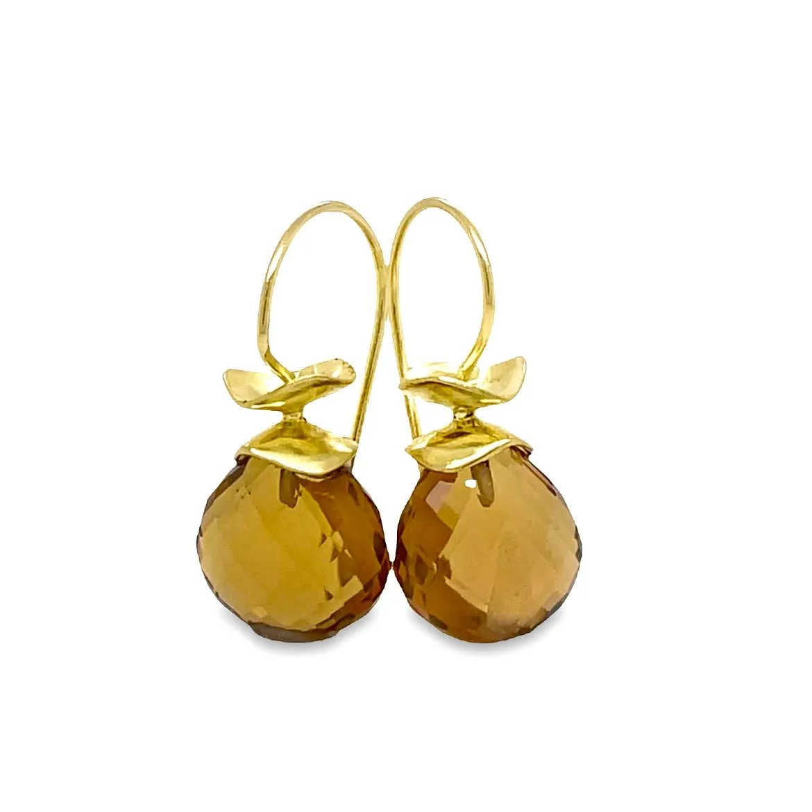 Toulouse Dainty Cognac Quartz Earrings in 18KY
