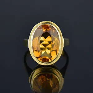 Vintage 14K Gold Oval 6 Carat Citrine Ring