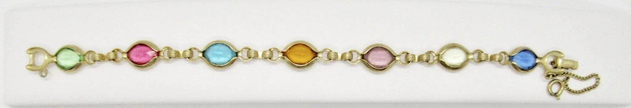 Vintage Emmons Faceted Clear Oval Pastel Stones Bracelet