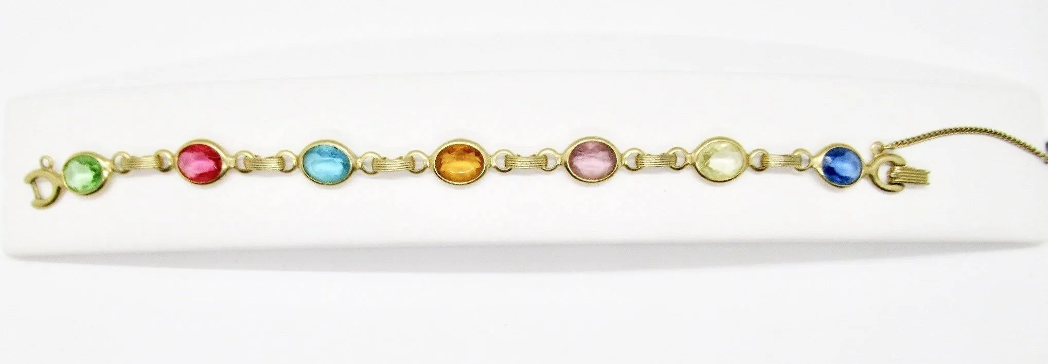 Vintage Emmons Faceted Clear Oval Pastel Stones Bracelet