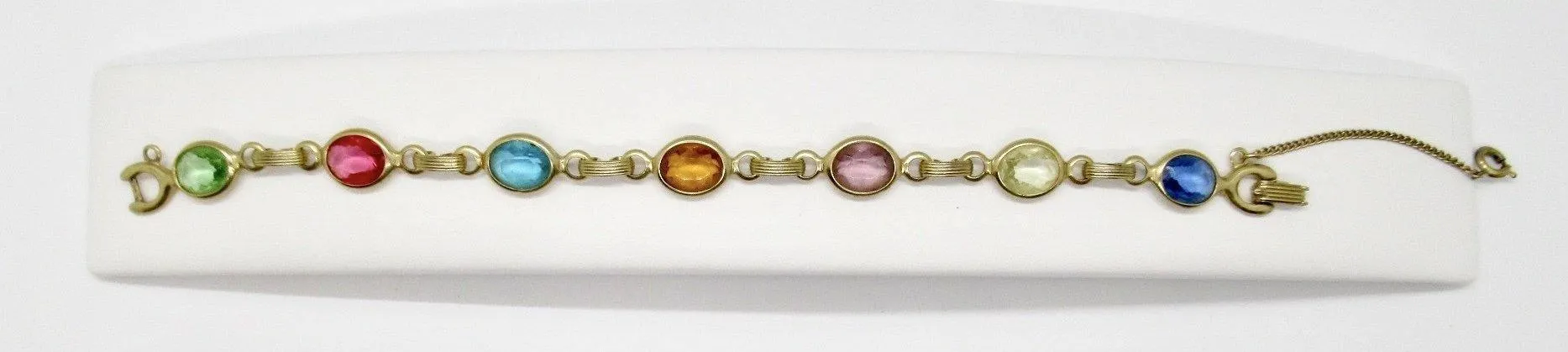 Vintage Emmons Faceted Clear Oval Pastel Stones Bracelet