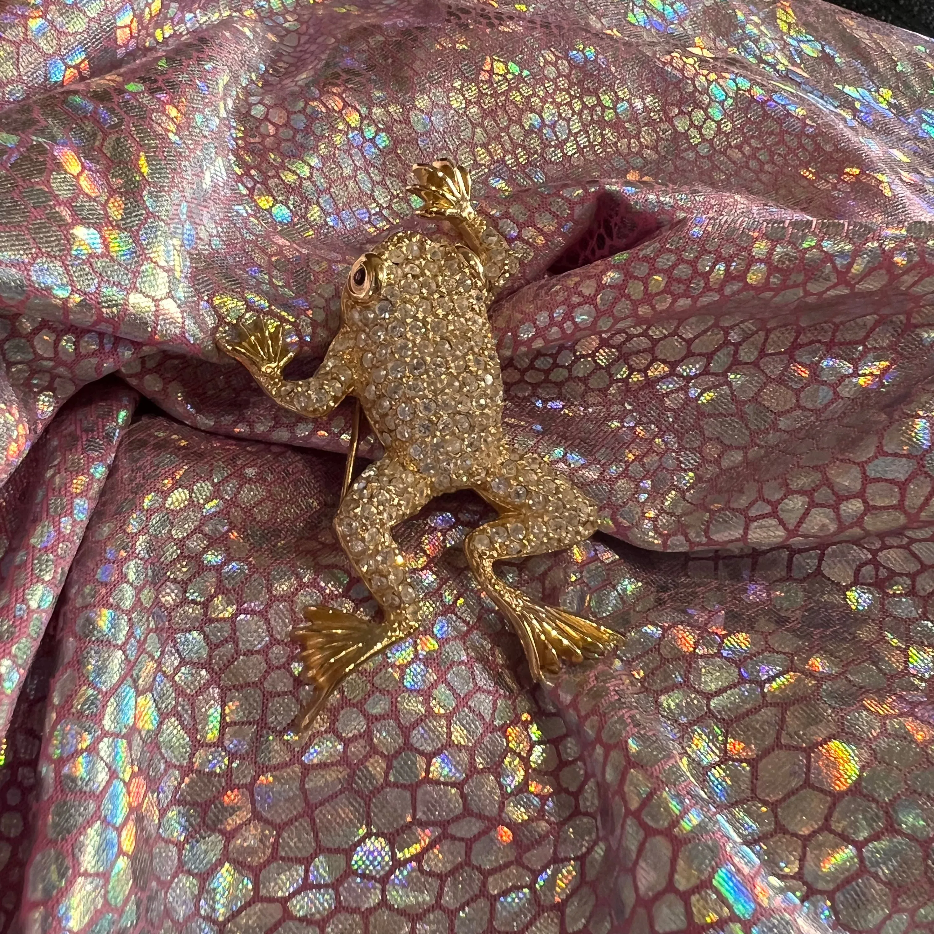 Vintage Frog Brooch Clear Crystal Stones by Grosse Germany