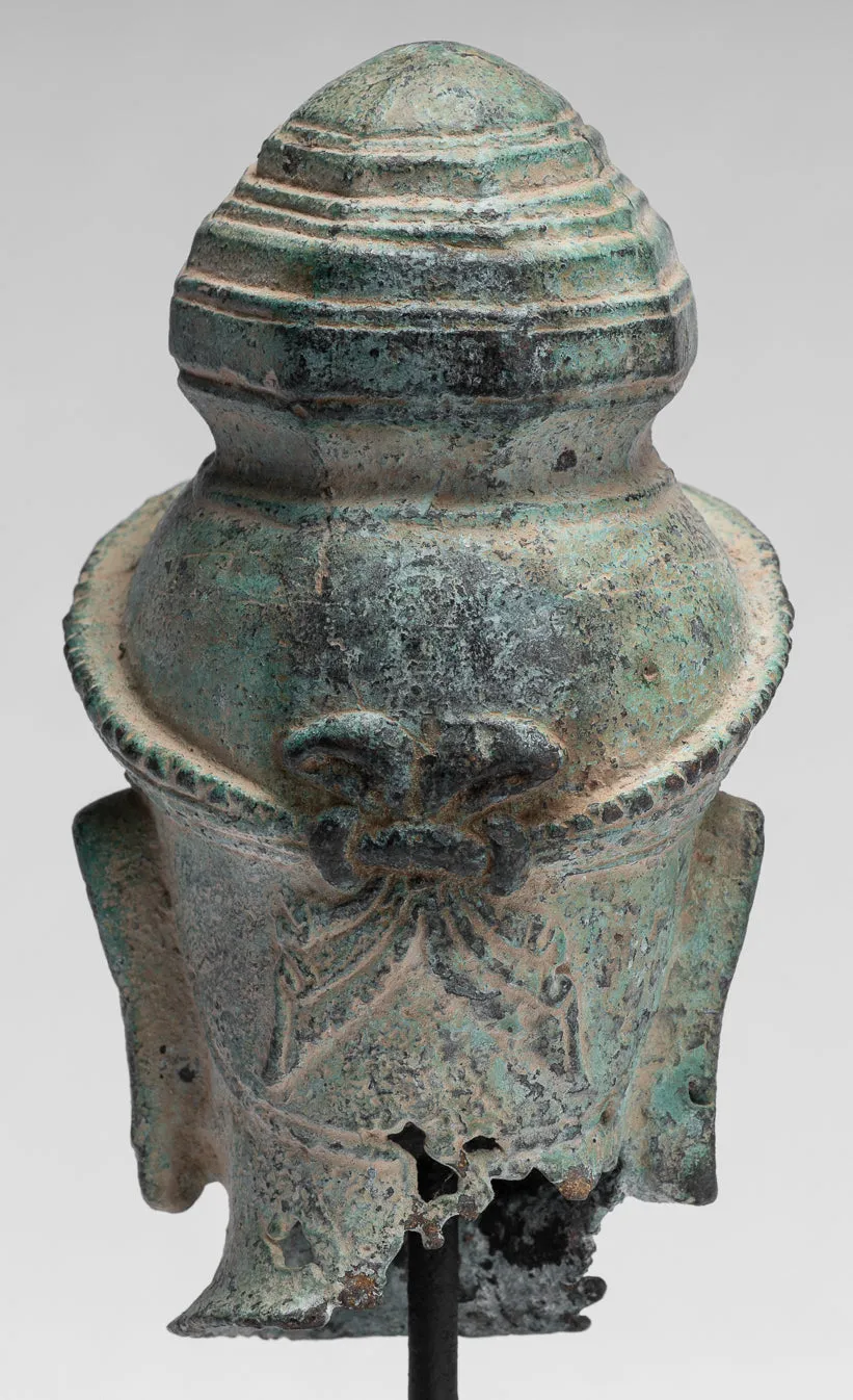 Vishnu Statue - Antique Preah-Ko Style Bronze Vishnu Head - Protector & Preserver - 21cm/8"