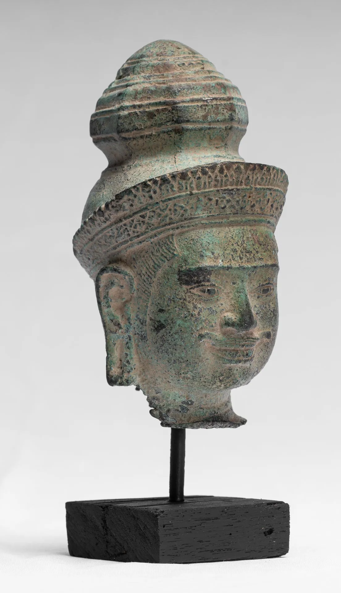 Vishnu Statue - Antique Preah-Ko Style Bronze Vishnu Head - Protector & Preserver - 21cm/8"