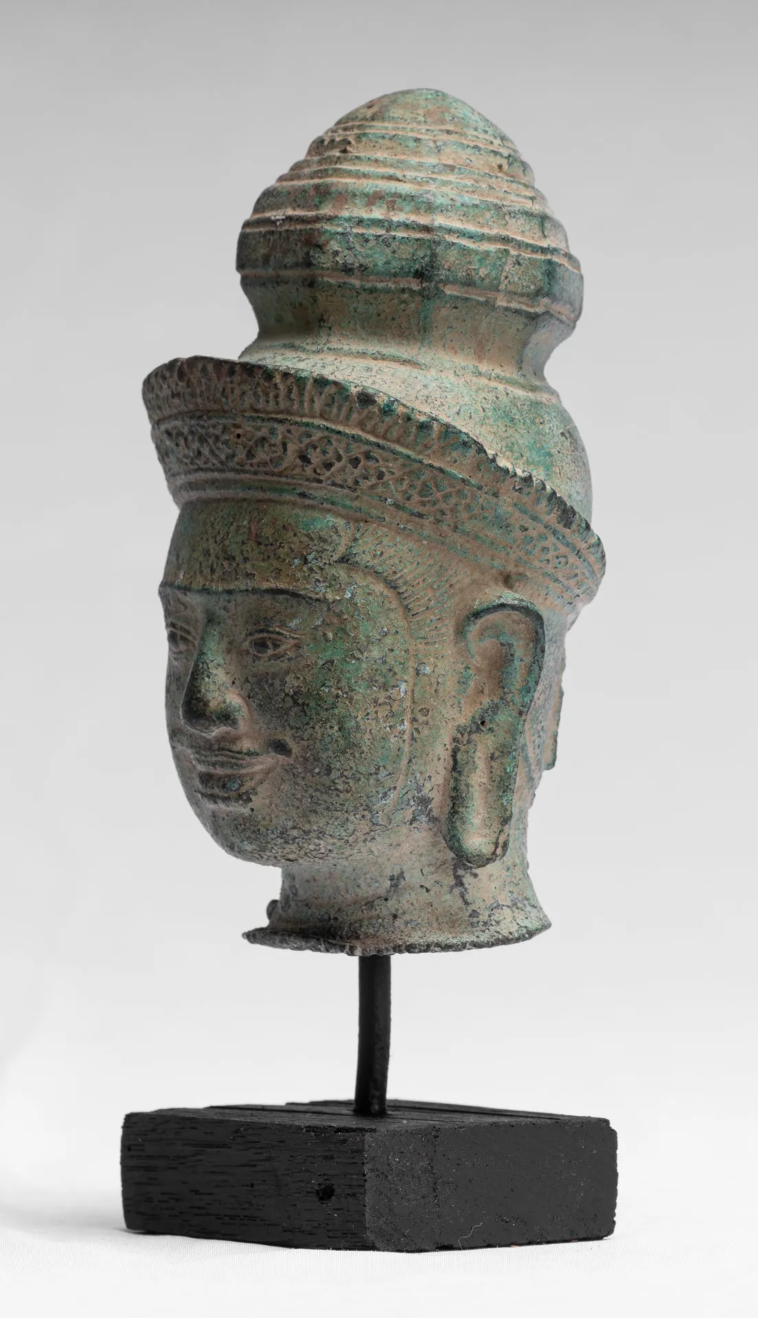Vishnu Statue - Antique Preah-Ko Style Bronze Vishnu Head - Protector & Preserver - 21cm/8"