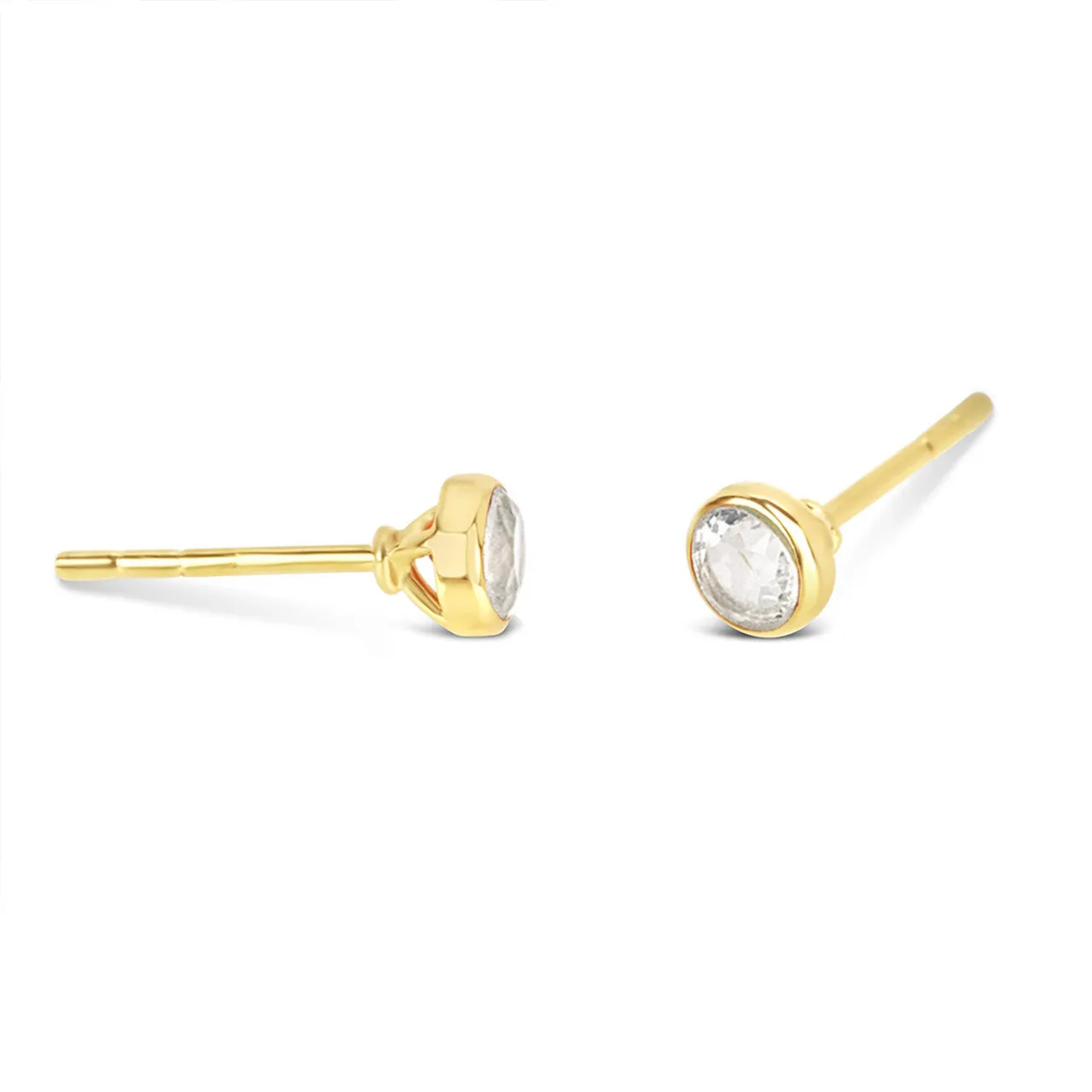 White Quartz Mini Stud Earrings | Gold - April