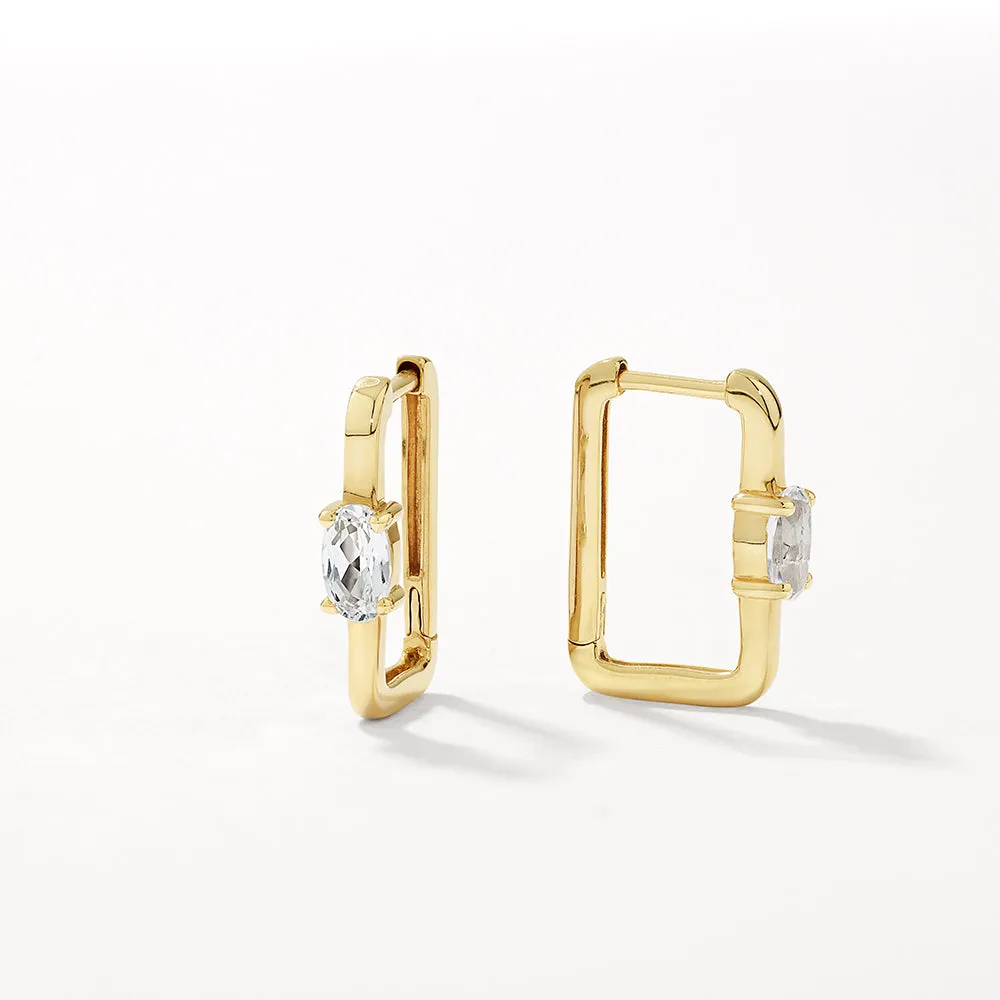 White Topaz Paperclip Hoop Earrings in Gold