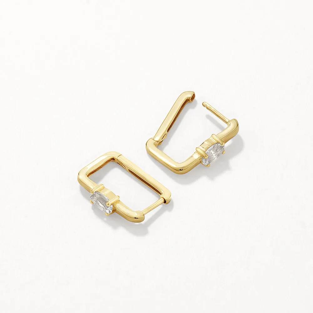 White Topaz Paperclip Hoop Earrings in Gold